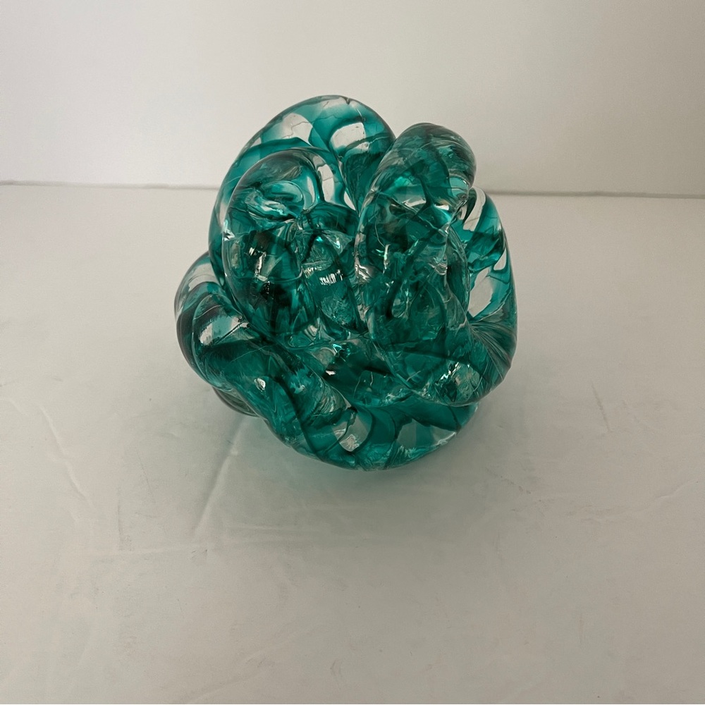 Handblown Knotted/ Twisted Rope Green Glass Paperweight